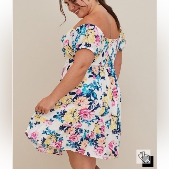 Torrid Mini Gauze Puff Sleeve Skater Dress White Floral - Picture 3 of 11
